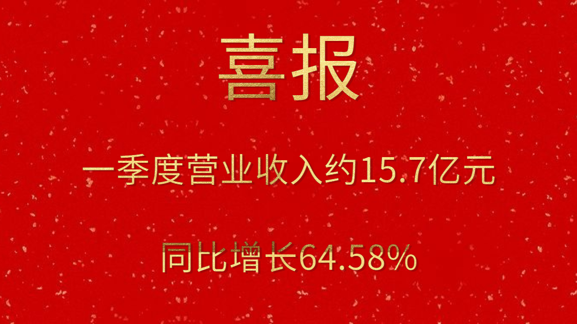 公司一季度实现营业收入约15.7亿元，，，，，，，同比增添64.58%